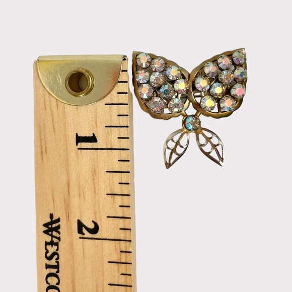 Colorful Iridescent Rhinestone Butterfly Brooch - Picture 3 of 5